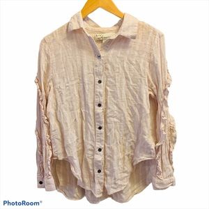 VINTAGE HAVANA Pink Ruffle Sleeve Button Down